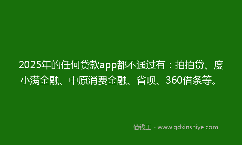 2025年的任何贷款app都不通过有：拍拍贷、度小满金融、中原消费金融、省呗、360借条等。