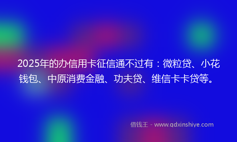 2025年的办信用卡征信通不过有：微粒贷、小花钱包、中原消费金融、功夫贷、维信卡卡贷等。