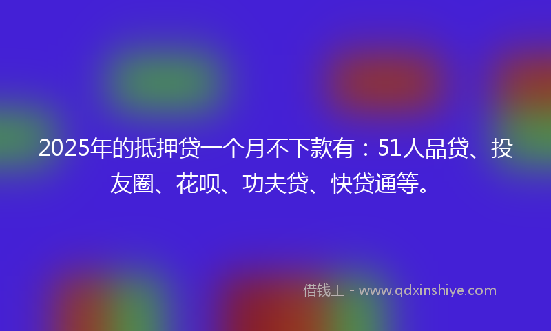 2025年的抵押贷一个月不下款有：51人品贷、投友圈、花呗、功夫贷、快贷通等。