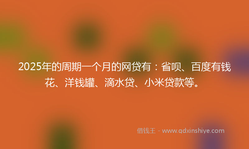 2025年的周期一个月的网贷有：省呗、百度有钱花、洋钱罐、滴水贷、小米贷款等。