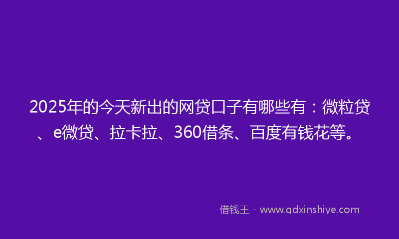 2025年的今天新出的网贷口子有哪些有：微粒贷、e微贷、拉卡拉、360借条、百度有钱花等。