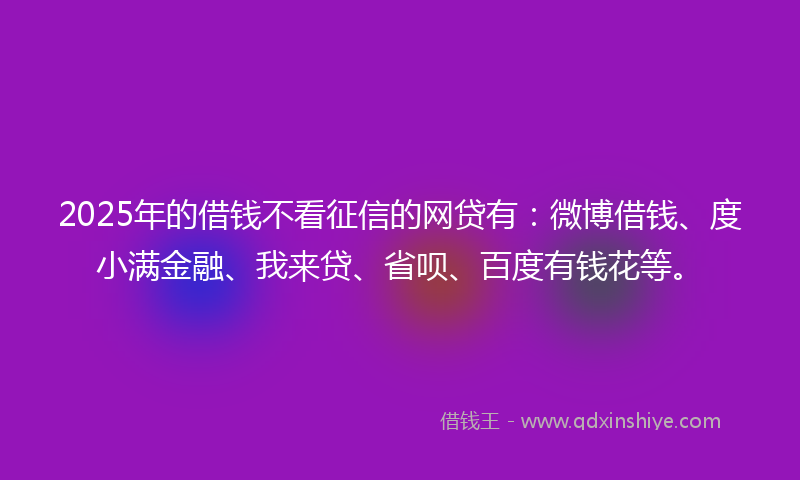 2025年的借钱不看征信的网贷有：微博借钱、度小满金融、我来贷、省呗、百度有钱花等。