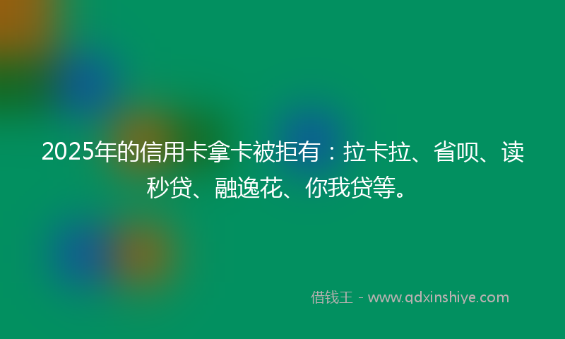 2025年的信用卡拿卡被拒有：拉卡拉、省呗、读秒贷、融逸花、你我贷等。