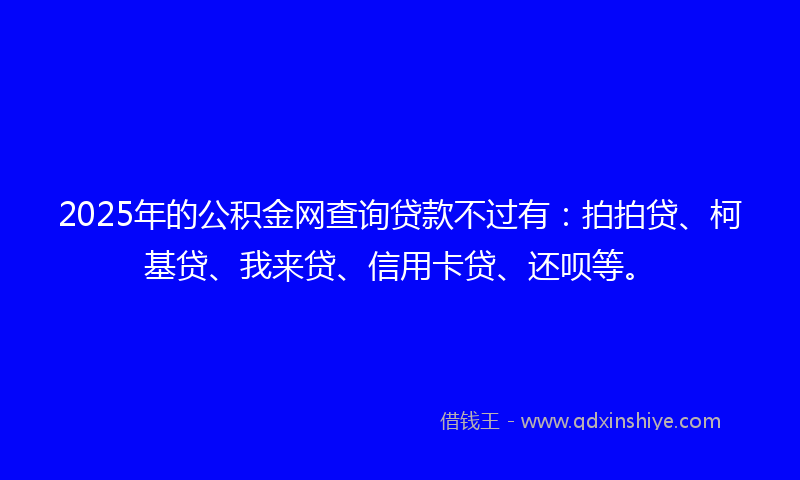 2025年的公积金网查询贷款不过有：拍拍贷、柯基贷、我来贷、信用卡贷、还呗等。