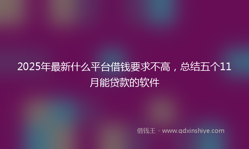 2025年最新什么平台借钱要求不高，总结五个11月能贷款的软件