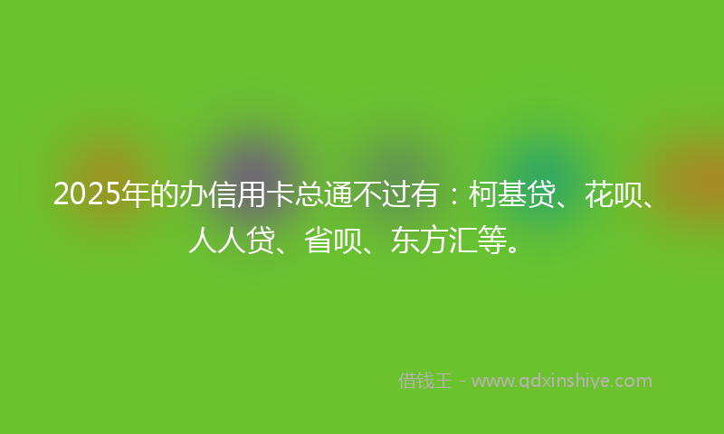 2025年的办信用卡总通不过有：柯基贷、花呗、人人贷、省呗、东方汇等。