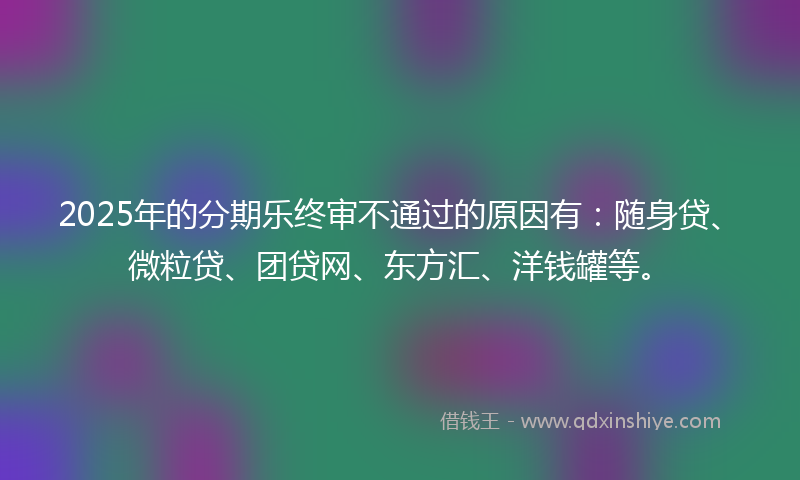 2025年的分期乐终审不通过的原因有：随身贷、微粒贷、团贷网、东方汇、洋钱罐等。