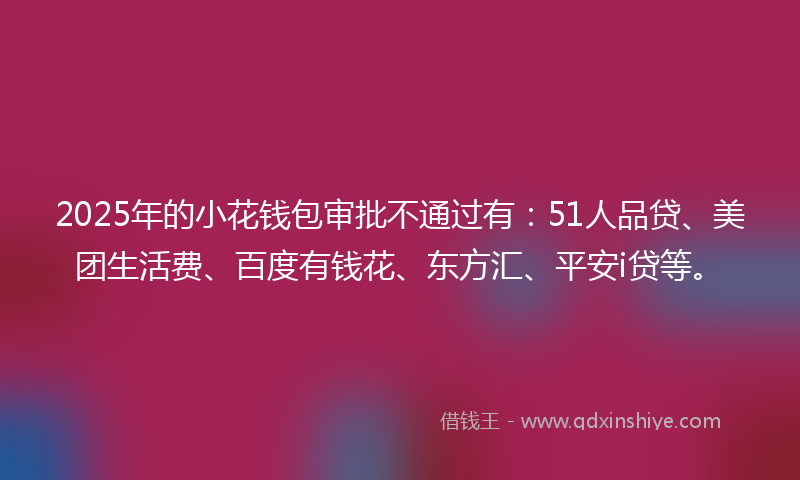 2025年的小花钱包审批不通过有：51人品贷、美团生活费、百度有钱花、东方汇、平安i贷等。