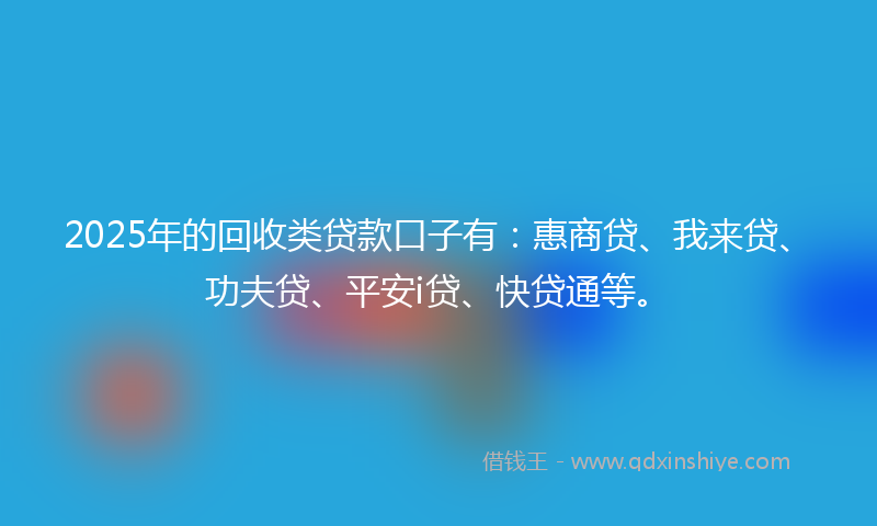 2025年的回收类贷款口子有：惠商贷、我来贷、功夫贷、平安i贷、快贷通等。