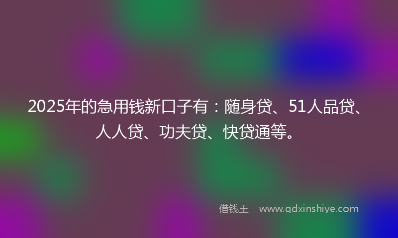 2025年的急用钱新口子有：随身贷、51人品贷、人人贷、功夫贷、快贷通等。