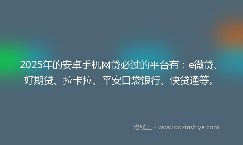 2025年的安卓手机网贷必过的平台有：e微贷、好期贷、拉卡拉、平安口袋银行、快贷通等。