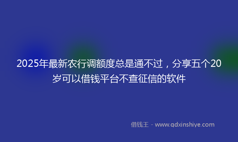 2025年最新农行调额度总是通不过，分享五个20岁可以借钱平台不查征信的软件