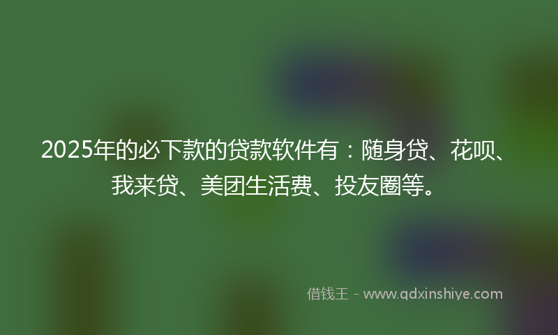 2025年的必下款的贷款软件有：随身贷、花呗、我来贷、美团生活费、投友圈等。