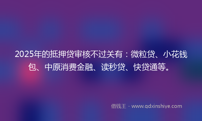 2025年的抵押贷审核不过关有：微粒贷、小花钱包、中原消费金融、读秒贷、快贷通等。