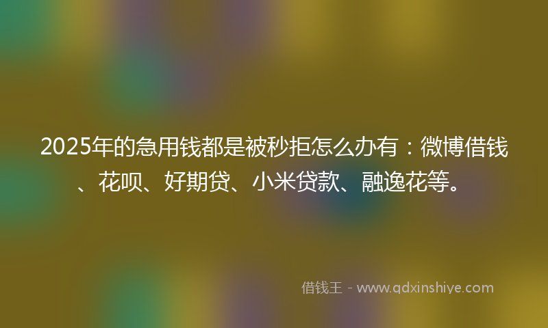 2025年的急用钱都是被秒拒怎么办有：微博借钱、花呗、好期贷、小米贷款、融逸花等。