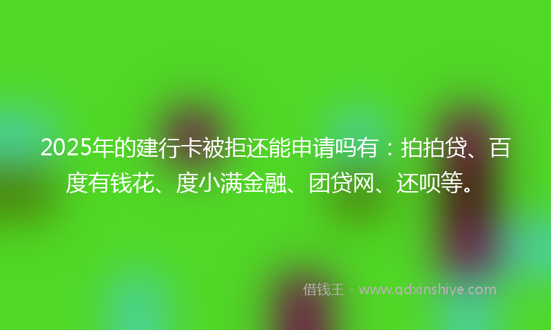 2025年的建行卡被拒还能申请吗有：拍拍贷、百度有钱花、度小满金融、团贷网、还呗等。
