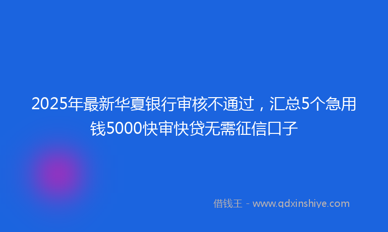 2025年最新华夏银行审核不通过，汇总5个急用钱5000快审快贷无需征信口子