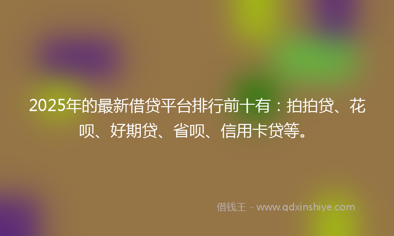 2025年的最新借贷平台排行前十有：拍拍贷、花呗、好期贷、省呗、信用卡贷等。