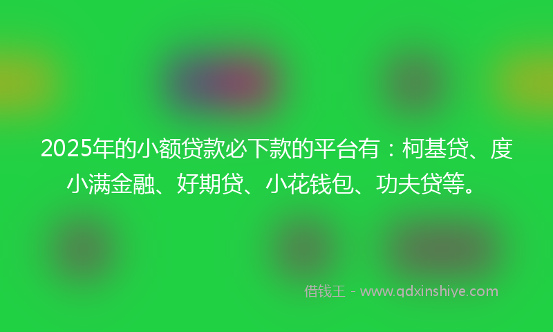 2025年的小额贷款必下款的平台有：柯基贷、度小满金融、好期贷、小花钱包、功夫贷等。