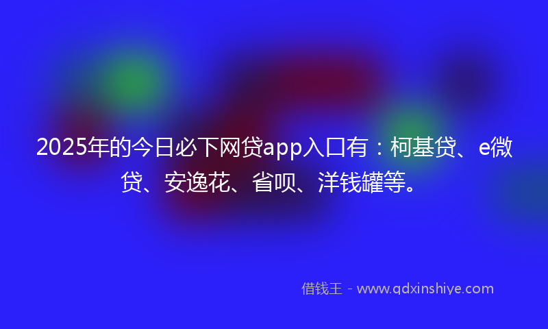 2025年的今日必下网贷app入口有：柯基贷、e微贷、安逸花、省呗、洋钱罐等。