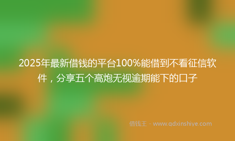 2025年最新借钱的平台100%能借到不看征信软件，分享五个高炮无视逾期能下的口子