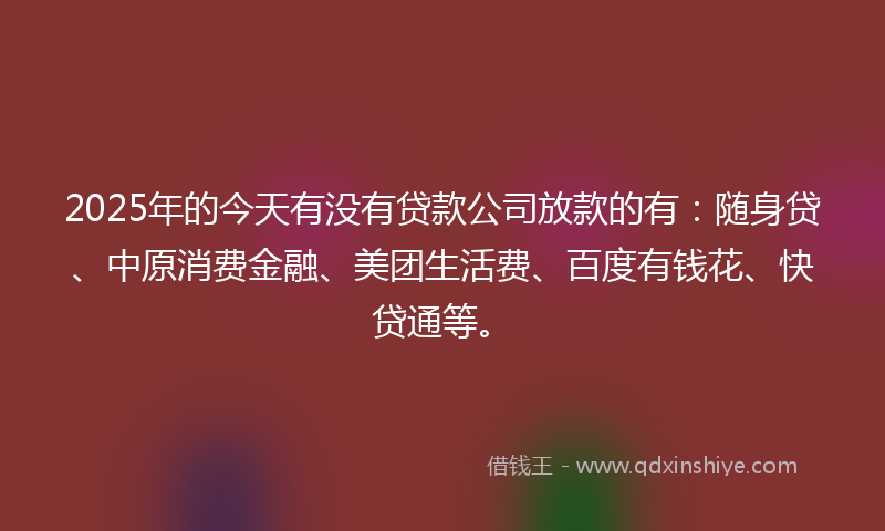 2025年的今天有没有贷款公司放款的有：随身贷、中原消费金融、美团生活费、百度有钱花、快贷通等。