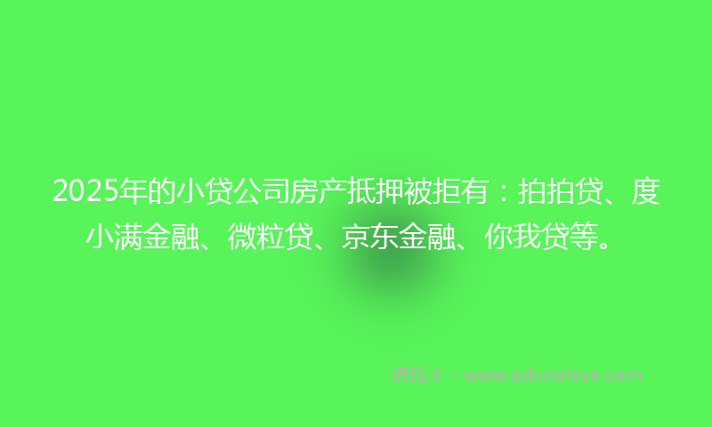 2025年的小贷公司房产抵押被拒有：拍拍贷、度小满金融、微粒贷、京东金融、你我贷等。