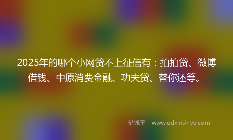 2025年的哪个小网贷不上征信有：拍拍贷、微博借钱、中原消费金融、功夫贷、替你还等。