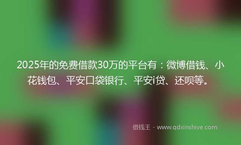 2025年的免费借款30万的平台有：微博借钱、小花钱包、平安口袋银行、平安i贷、还呗等。