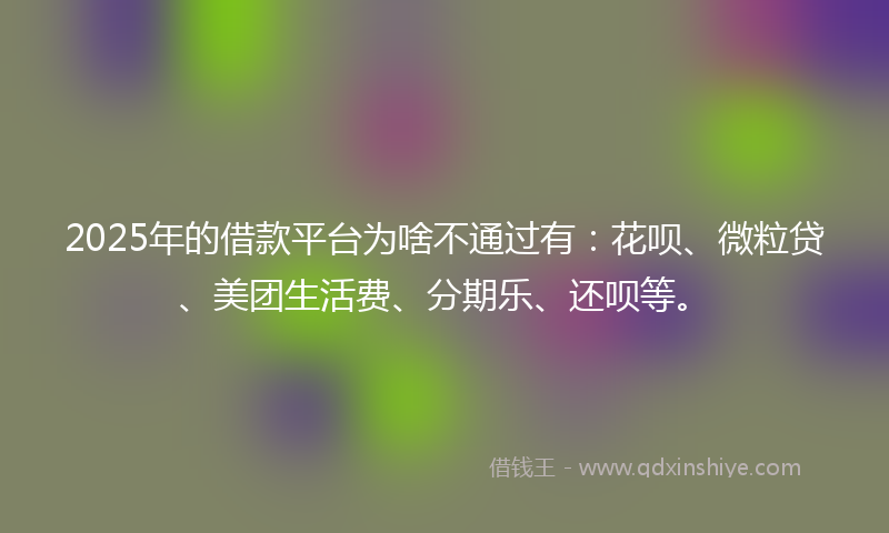 2025年的借款平台为啥不通过有：花呗、微粒贷、美团生活费、分期乐、还呗等。