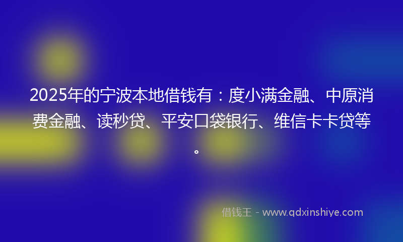 2025年的宁波本地借钱有：度小满金融、中原消费金融、读秒贷、平安口袋银行、维信卡卡贷等。