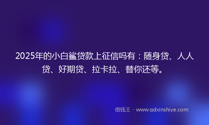 2025年的小白鲨贷款上征信吗有：随身贷、人人贷、好期贷、拉卡拉、替你还等。
