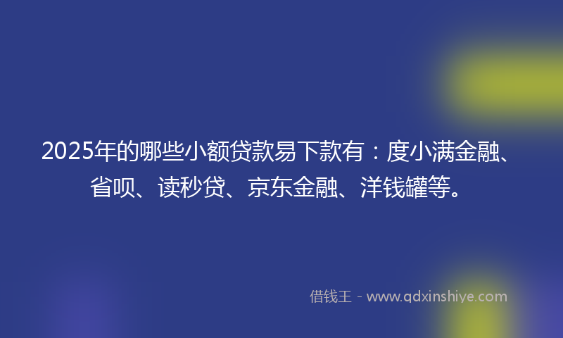 2025年的哪些小额贷款易下款有：度小满金融、省呗、读秒贷、京东金融、洋钱罐等。