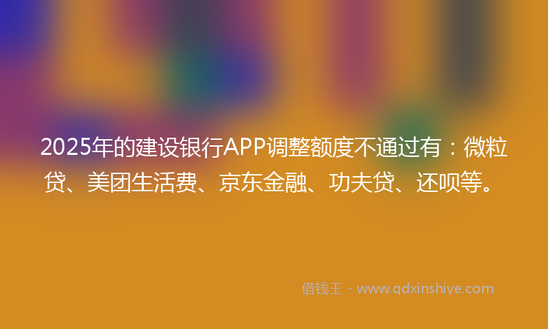 2025年的建设银行APP调整额度不通过有：微粒贷、美团生活费、京东金融、功夫贷、还呗等。