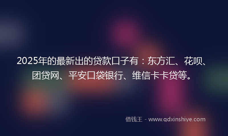 2025年的最新出的贷款口子有：东方汇、花呗、团贷网、平安口袋银行、维信卡卡贷等。