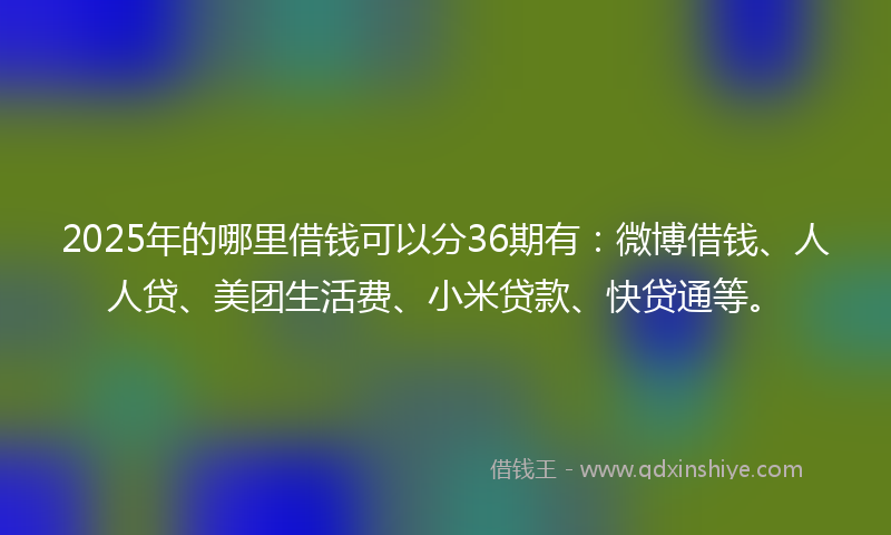 2025年的哪里借钱可以分36期有：微博借钱、人人贷、美团生活费、小米贷款、快贷通等。
