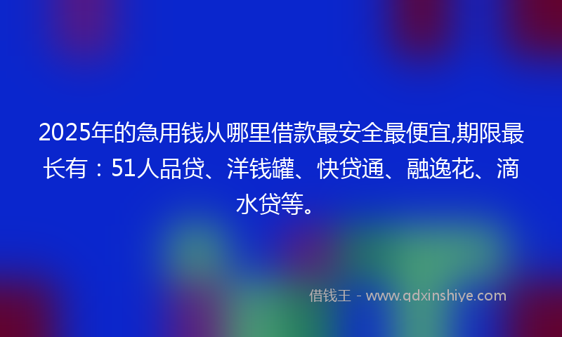2025年的急用钱从哪里借款最安全最便宜,期限最长有：51人品贷、洋钱罐、快贷通、融逸花、滴水贷等。