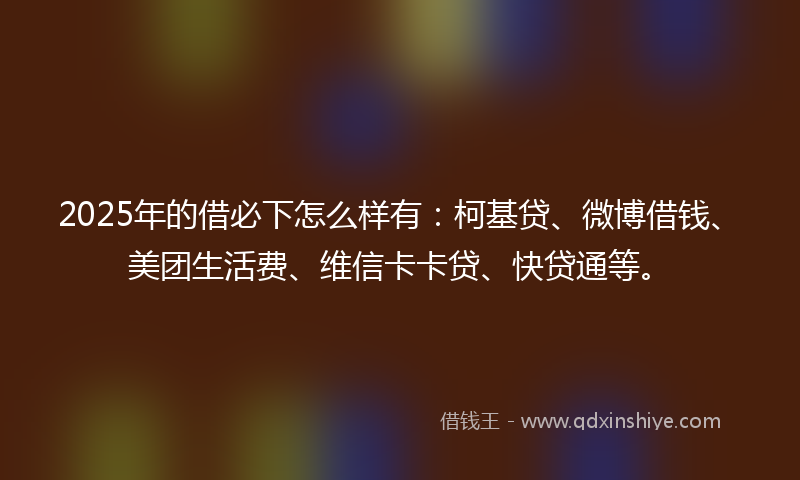 2025年的借必下怎么样有：柯基贷、微博借钱、美团生活费、维信卡卡贷、快贷通等。