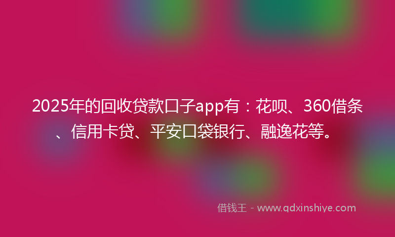 2025年的回收贷款口子app有：花呗、360借条、信用卡贷、平安口袋银行、融逸花等。