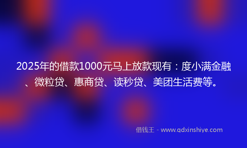 2025年的借款1000元马上放款现有：度小满金融、微粒贷、惠商贷、读秒贷、美团生活费等。