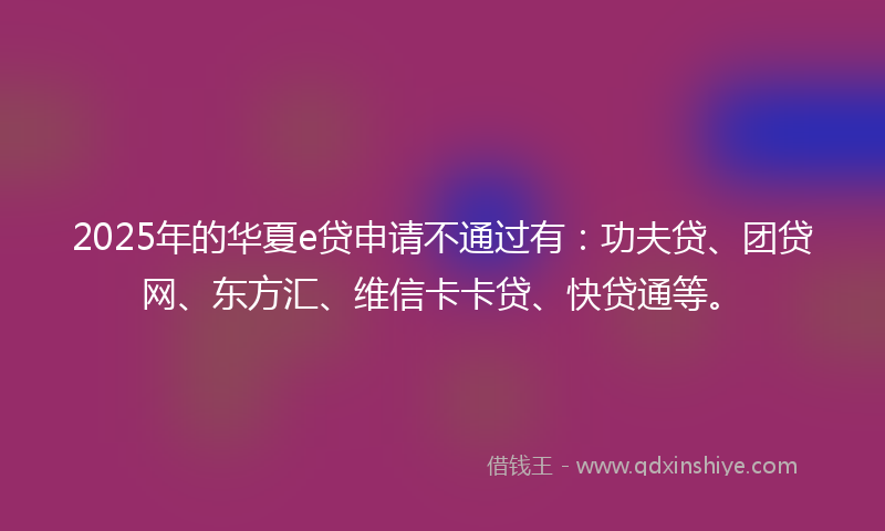 2025年的华夏e贷申请不通过有：功夫贷、团贷网、东方汇、维信卡卡贷、快贷通等。