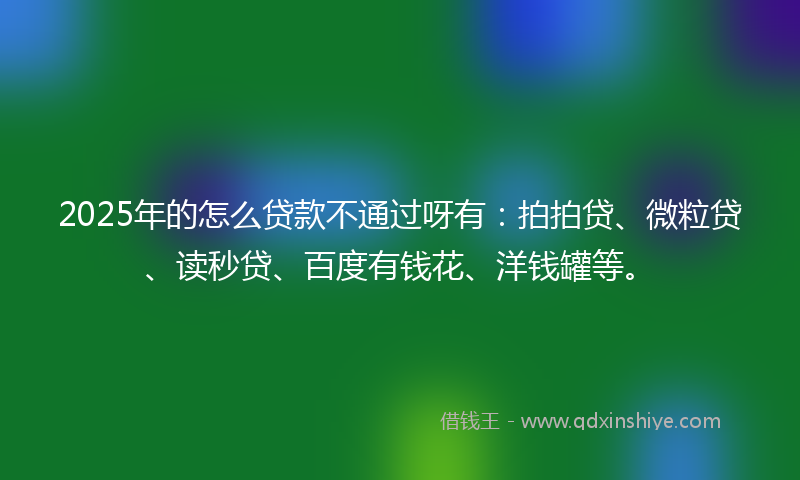 2025年的怎么贷款不通过呀有：拍拍贷、微粒贷、读秒贷、百度有钱花、洋钱罐等。