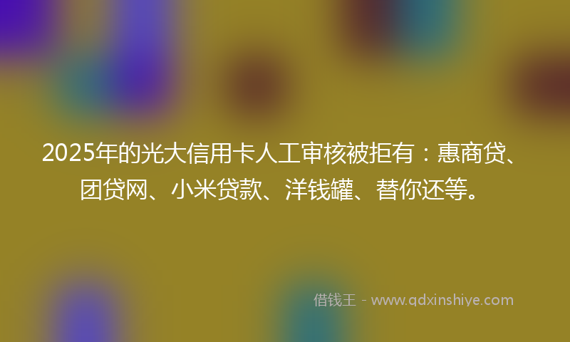 2025年的光大信用卡人工审核被拒有：惠商贷、团贷网、小米贷款、洋钱罐、替你还等。