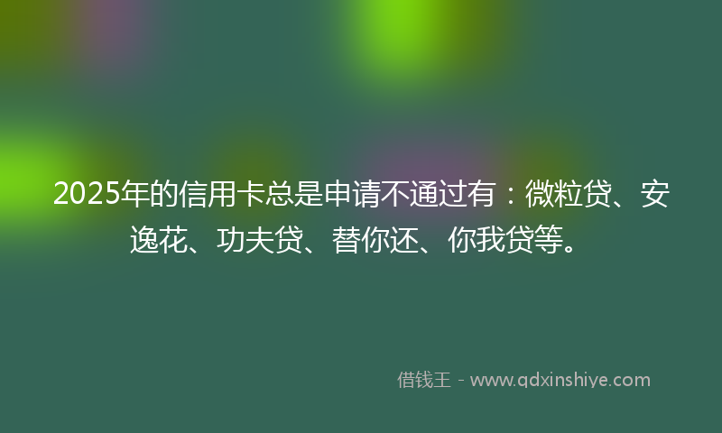 2025年的信用卡总是申请不通过有：微粒贷、安逸花、功夫贷、替你还、你我贷等。