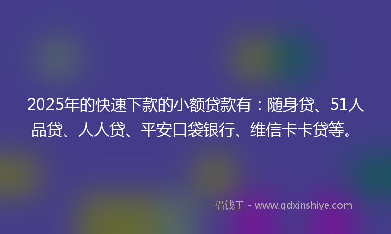 2025年的快速下款的小额贷款有：随身贷、51人品贷、人人贷、平安口袋银行、维信卡卡贷等。