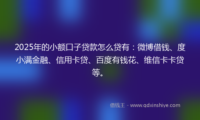 2025年的小额口子贷款怎么贷有：微博借钱、度小满金融、信用卡贷、百度有钱花、维信卡卡贷等。