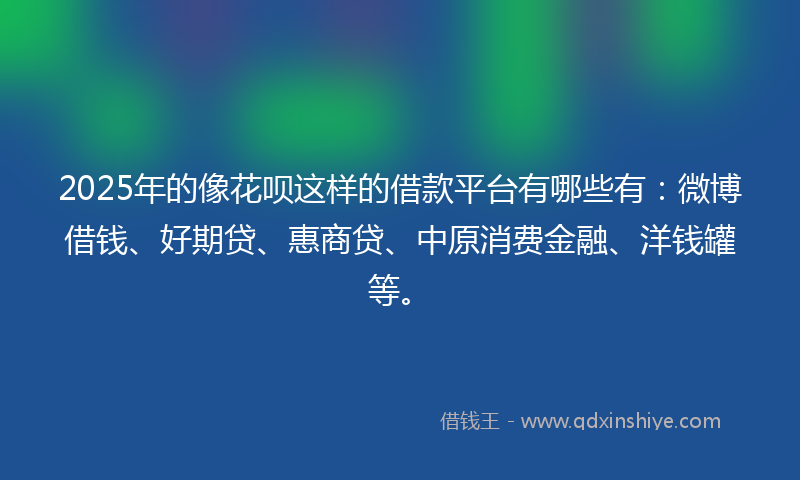 2025年的像花呗这样的借款平台有哪些有：微博借钱、好期贷、惠商贷、中原消费金融、洋钱罐等。