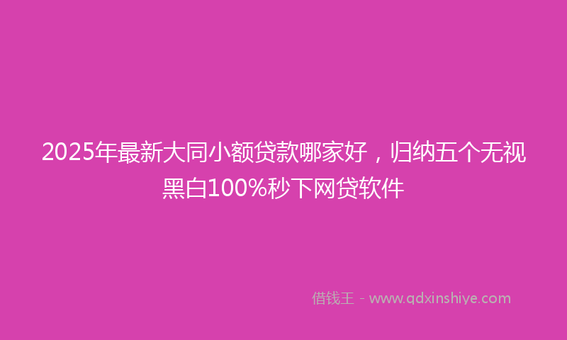 2025年最新大同小额贷款哪家好，归纳五个无视黑白100%秒下网贷软件