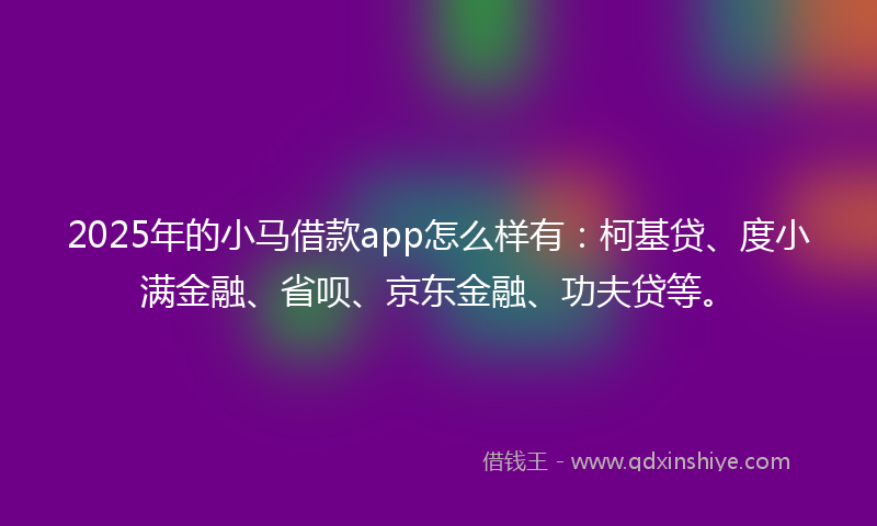 2025年的小马借款app怎么样有：柯基贷、度小满金融、省呗、京东金融、功夫贷等。