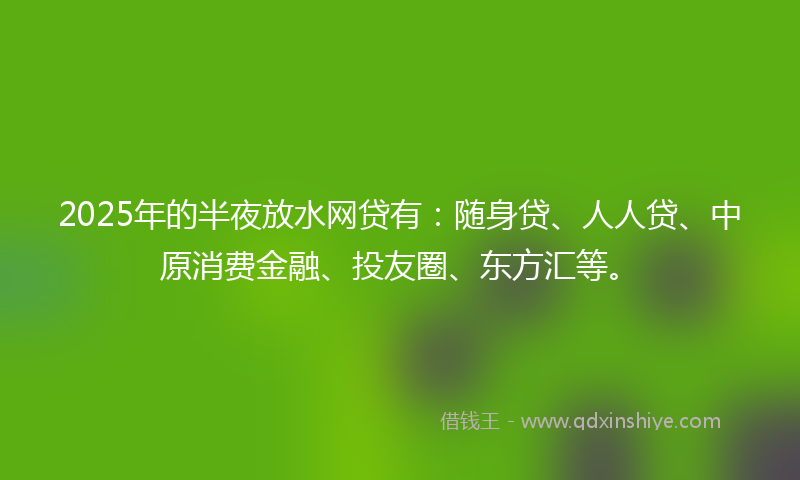 2025年的半夜放水网贷有：随身贷、人人贷、中原消费金融、投友圈、东方汇等。